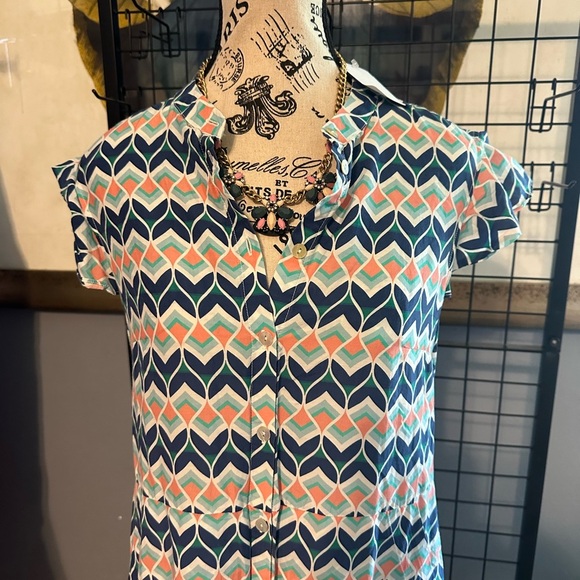 Blue and White Chevron Midi Dress - Picture 5 of 11